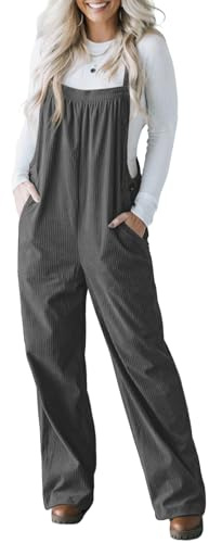 IWOLLENCE Corduroy Dungarees Women Adjustable Strap Overalls Bib and Brace Jumpsuit for Women UK Ladies Corduroy Jumpsuits with Side Buttons and 4 Pockets (Dark Gray, M)