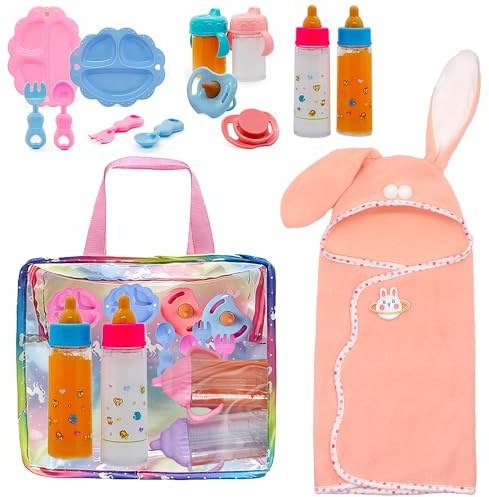 KBIBCK Accesorios para Muñecas Bebe, 12 Pcs Accesorios Bebe Juguete, Juego de rol para Niños Incluye, Cargar Bolsas, Chupete de Muñeca, Regalo 2 3 4 5 6 Años(Muñeca No Incluida)