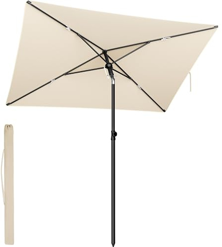 SONGMICS Ombrellone da Patio 190 x 120 cm, Parasole da Esterno, Protezione UPF 50+, Tettuccio Inclinabile, Giardino Terrazza Spiaggia, Borsa per il Trasporto, Base Non Inclusa, Beige GPU024LZ01