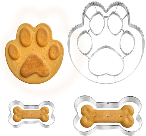 TIESOME Lot de 3 emporte-pièces en forme d'os en acier inoxydable - Patte de chien - Emporte-pièce en forme de patte de chien - Emporte-pièce pour biscuits ou friandises pour chien - Pâtisserie
