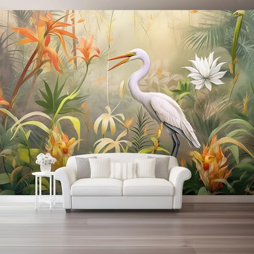 Animali Tropicali Uccelli Fiori Carta da parati fotografica Verde Piante, 350 x 256 cm tessuto non tessuto Murale per camera da letto soggiorno decorazione poster