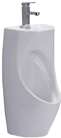 Urinarios de Cerámica para Baño Masculino con Lavabo y Grifo con Sensor, Instalación Mural, Desagüe, para Bares, Hoteles, Baños Públicos(White)