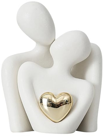 CutitiUU Romantische Paar Statue,Moderne Mini Keramik Paar Figur mit Herz,abstrakte Liebesstatue,Geschenk zum Jahrestag, Valentinstag oder Hochzeit,Umarmendes Brautpaar (Weiß)