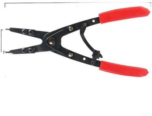 Heavy duty 10 inch circlip pliers with interchangeable tips, made of heat treated 45# steel, ergonomic grip and adjustable spring for internal snap ring removal in automotive use (red)
