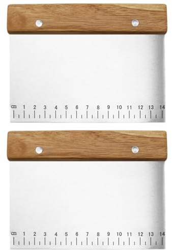 GARVALON Raschietto da Forno in Acciaio Inox con Manico in Legno Ergonomico Spatola per Panna e Burro con Scala di Misurazione Set da 2 Pezzi per Taglio Impasti e Preparazione Prodotti