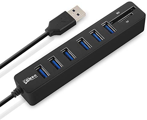 Jectse Mini USB Hub Combo Splitter, Multipuerto USB 2,0 de Alta Velocidad 2 en 1 Lector de Tarjetas SD TF para Ordenador Portátil, Adaptador de Cargador (JectselpFK-W-8)