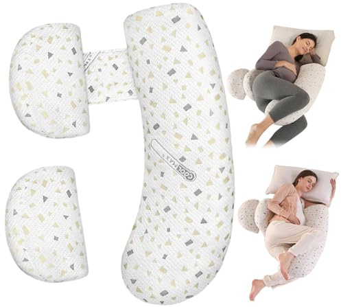 Mineup Pregnancy Pillow for Sleeping, Memory Foam Maternity Pillow, Detachable and Adjustable Pregnancy Pillows Support for Back, Hips, Legs, Side Sleeper Maternity Pillow, White