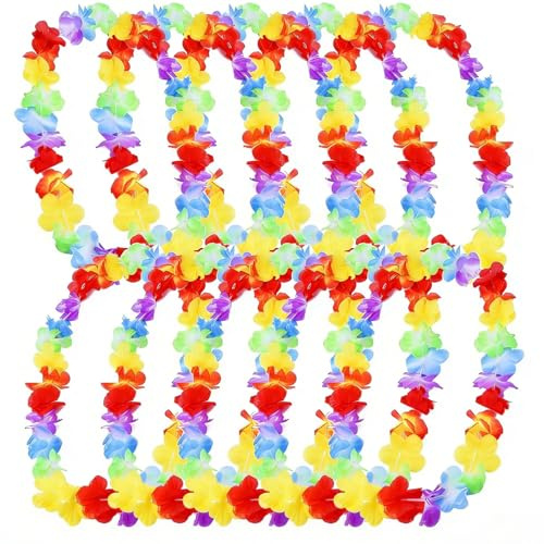 NiceNaiils 10 Pièces Collier Hawaien Fleurs, Collier De Fleurs Hawaienne, Multicolore Tropical Décoration Plage pour Accessoire De Fête Tropical Plage Enfants Adultes,Danse Hula,Soirée d’Été