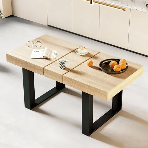 GRAVFORCE Esstisch ausziehbar 120-160cm für 2-6 Personen Esszimmertisch Moderner Küchentisch Schlichter Dining Table Hochfeste Großer Tisch für Wohnzimmer Esszimmer Wohnung (Holzfarbe)