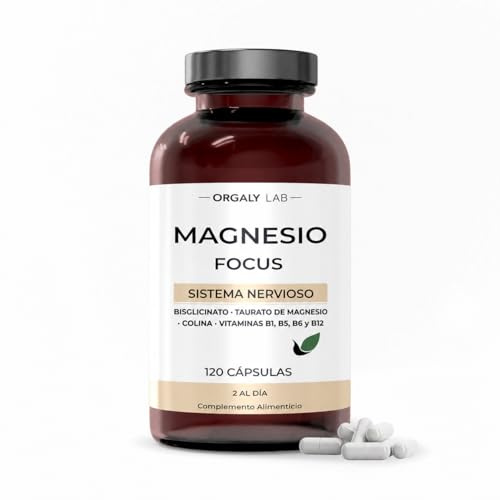 Magnesio Bisglicinato Focus memoria, concentración y estudiar | Bisglicinato + Taurato + Colina + Vitaminas B1 B5 B6 B12 | Energía Mental y Función Psicológica Normal | 120 Cápsulas