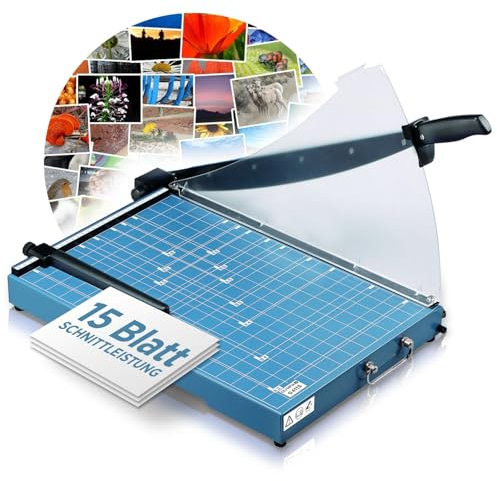 Olympia G 4415 Premium Hebelschneider | Papierschneidemaschine DIN A3 | bis zu 15 Blatt | Papierschneider A3 | 448 mm Arbeitsbreite | Anpressschiene mit Fingerschutz | sicheres Schneidegerät | blau