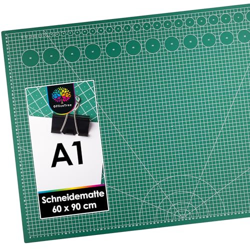 OfficeTree Schneidematte A1 - Grün - mit beidseitigen Rastern und Markierungen - Bastelunterlage 90x60 als Nähen Zubehör - Auch als Schneideunterlage und Malunterlage
