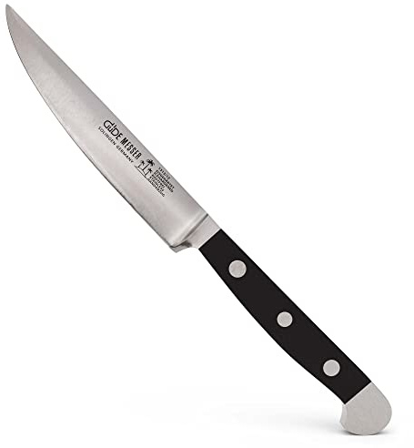 GÜDE Solingen - Steakmesser Glatt geschmiedet, 12 cm, POM schwarz, ALPHA, Doppelkropf, Handmade Germany