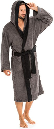 aqua-textil Sylt Accappatoio con Cappuccio Bicolore Lungo Tasche Applicate Cuciture Decorative Donna Uomo Unisex Puro Cotone XL Grigio Antracite Nero