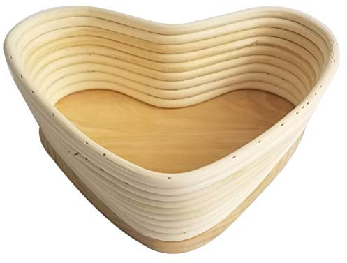 Yardwe Gärkörbchen Gärkorb Herz Form Rattan Peddigrohr Brotschale Brotform für Brotteig Bäcker Brotbacken Bäckermesser Khaki Größe