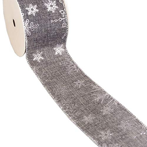 Weihnachtsband - Dekoband- Weihnachten - Leinenstrukturband mit Silberfoliendruck große Eissterne ca. 65mm Breite - 10m Länge - col. 01 grau, silber - 67803-65-10-01