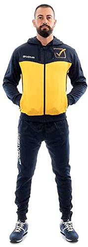 Givova TR018P-0456-L Visa Melange Hooded Tracksuit Polarfleece, Blue/Yellow Melange, L