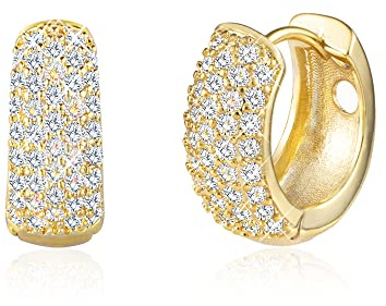 ALEXCRAFT Chunky Hoop Örhängen Guld 14K Örhängen Guld Guld Örhängen Dam Allergivänliga Cubic Zirconia Hoop Örhängen 17mm