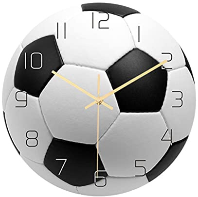 WINOMO Reloj de pared con diseño de balón de fútbol, para niños, dormitorio, salón, oficina, escuela, decoración del hogar