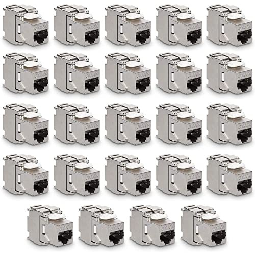 12/24x Keystone Modul für CAT 6A Kabel - 10 Gbit/s geschirmt Metall Gehäuse Schnappverschluss - Jack Modul RJ45 STP Werkzeuglos Netzwerk Adapter - werkzeugfreier Anschluss an Modular Patchpanel