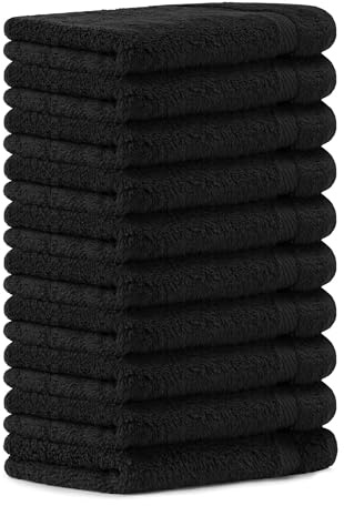 Luckytowel Gästehandtücher 30x50 cm – Oeko-TEX Gästehandtuch aus 100% Baumwolle mit 600 g/m² – Kleine Handtücher mit Aufhängeschlaufe – flauschig & saugstark – Gästetücher Set – 10er Pack Schwarz