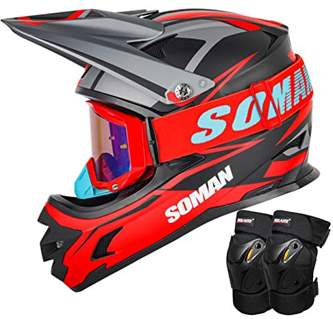 Motorradhelm Crosshelm Motocross Enduro Helm Kinder Motorrad Fullface Mit Schutzbrille und Knee Pads DOT/ECE Zertifiziert Erwachsene Jugend Integralhelm für Downhill Quad Bike ATV BMX Offroad MTB
