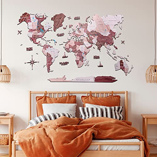 Enjoy The Wood 2D Weltkarte Wandkunst Wohnzimmer Dekor Einweihungsgeschenk für Zuhause Holz Wandkarte Geburtstag Geschenk 5. Geschenk Reise Dekor (Cappuccino, Small)