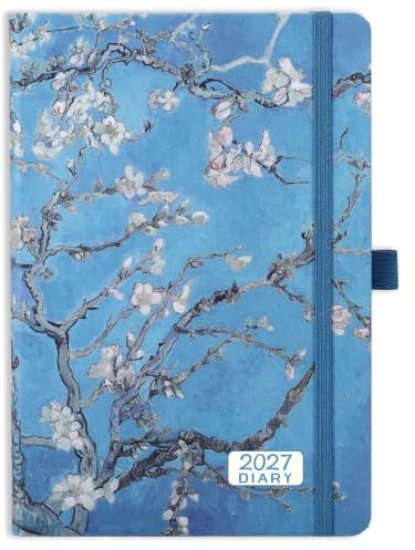 Terminkalender 2027, A5 Wochenplaner von Januar 2027 bis Dezember 2027 mit Beiges Hardcover, Stiftschlaufe und Rückentasche