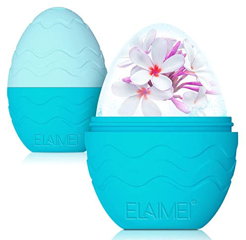 Ice Roller Cara, Huevo Cara de Helado Silicona Reutilizable Contorno de Belleza Cubo de Belleza para Masaje Facial Reduce la Hinchazón Silicona Molde de Hielo Herramienta de Cuidado de la Piel #4 Azul