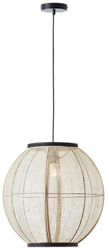 Lightbox Hängelampe im Nature Stil | Ø 47 cm | höhenverstellbare Pendelleuchte mit Stoff-Lampen-Schirm | E27 Fassung | Esszimmer-Lampe aus Metall/Textil in Schwarz/Beige