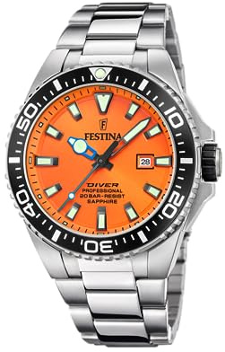Festina Herrenuhr Analog aus Edelstahl 316l Silberfarben | Quarzwerk, Kalender, Widerstandsfähiges Saphirglas, Wasserdicht 20 ATM F20663/4 The Originals