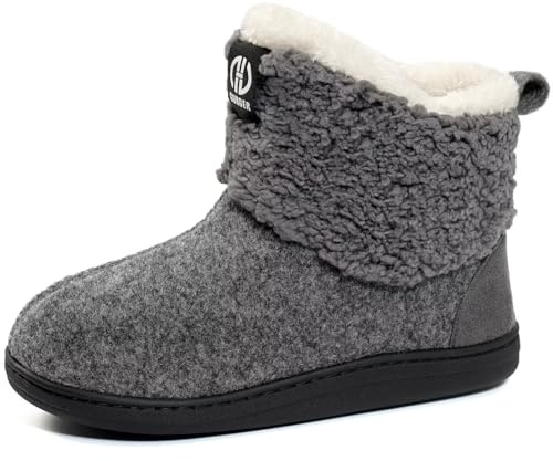 GURGER Zapatillas de Casa Hombre Mujer Botas de Casa Invierno Altas Pantuflas de Casa Botines Estar Peluche Forro Calentitas Gris Talla 44 45