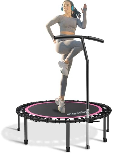 Newan 48 Silent Fitness Mini Trampoline Fitness Rebounder with Adjustable Foam Handle,Indoor Small Rebounder Exercise Trampoline for Adults Indoor/Garden Workout - Max Limit 330 lbs