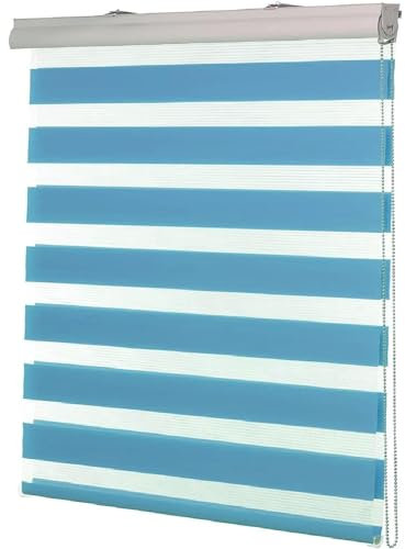 Tür Fenster Rollo Jalousette Vertikaljalousie 80 x 180 cm Doppeltes Tuch, Schutz der Privatsphäre Vertikaljalousie für Babyzimmer Inkl. Aller Montage-Teile für Badezimmer, Blau