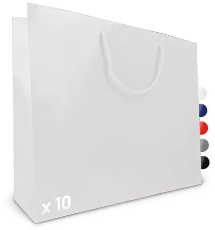 Verpackungswelt Geschenk-Tüten 10 Stück | Glänzende Papier-Tüten mit Henkel | Geschenk-Tüte 48x15x40 cm | Papier-Tüte ideal für Geburtstag, Weihnachten, Einzug & Mitbringsel | Weiß