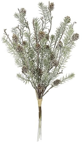 Künstlicher Tannenzweig mit Zapfen Kunstzweig geeiste Dekozweig Tannengrün Koniferen Deko Weihnachtsdeko Stiel Gesteck Kränze Kranz Adventskranz Girlande AST Zweig Weihnachten Dekoration Kunstblume