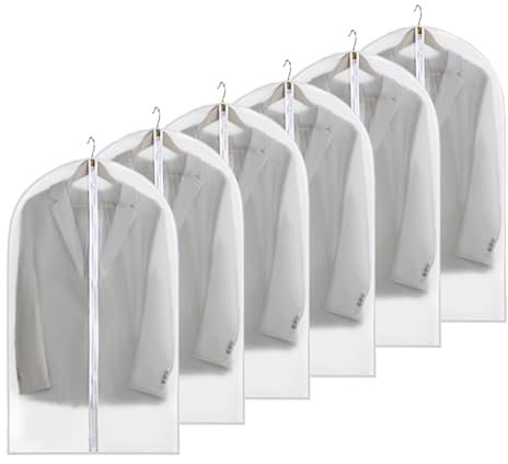 SVUPUE Kleidersack Anzug Lange, 6 Stück Transparente Kleidersäcke mit Reißverschluss, 60 x 100 cm, für Aufbewahrung von Hemden, Röcken und Anzügen, Weiß