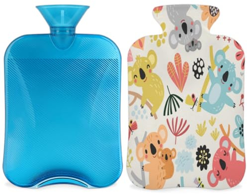 Bunte Koala-Wärmflasche mit weichem Bezug, 2 l, Wärmbeutel für heiße und kalte Kompressen, Handfüße und Bettwärmer, Menstruationskrämpfe, Nacken- und Schulterschmerzlinderung