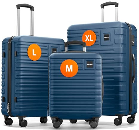 Travely Polycarbonat Koffer Set 77cm, 67cm, Handgepäck Koffer in einem Set, Sehr robuste Reisekoffer mit sanften Rollen & TSA Schloss, Reisekoffer