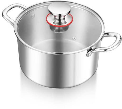 HaWare 7.7L Stock Cooking Pot, 26cm Tri-Ply Stainless Steel Soup Pot with Visible Lid, Large Induction Cooking Stockpot Suit for All Kitchen Stove Top, Healthy & Non Toxic, Easy Clean