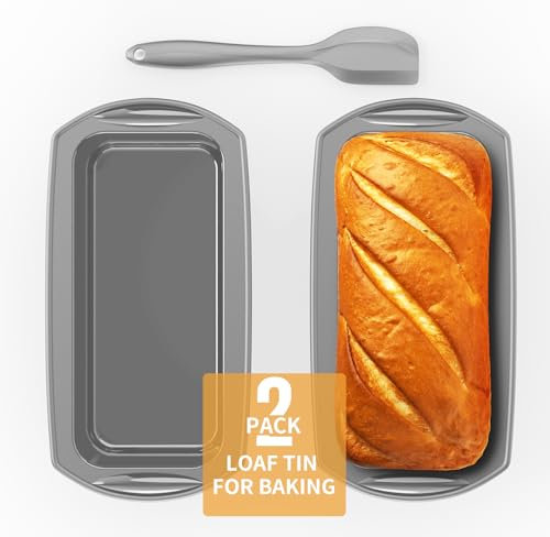 Ankway Stampo in silicone per pane rettangolare con raschietto per pasta, set di 2 stampi antiaderenti in silicone per torte e pane, 28 x 14,3 x 6,3 cm, grigio