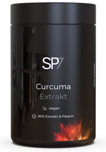 SP7 Curcuma Extrakt Kapseln [HOCHDOSIERT] - 90 vegane Kurkuma Kapseln je 10.000mg pro Tagesdosis - 95% Extrakt pro Curcumin Kapsel hochdosiert & laborgeprüft - Kurkuma Extrakt aus Deutschland