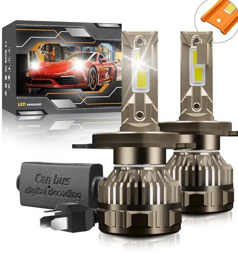 Kairiyard Ampoule H4 LED, 120W 30000LM 6000K Blanc Froid 200% Luminosité Super Lumineux Angle de Faisceau réglable à 360 degrés Xenon H4 LED Anti Erreur Voiture Kit de Conversion IP67 étanche.