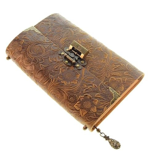 Softcover-NotizbüCher Geprägtes Muster, weiches Leder-Reisenotizbuch mit Schloss und Schlüssel, Tagebuch, Notizblock, Papier for geschäftliches Skizzieren und Schreiben NotizbüCher A5 Softcover(Brown)