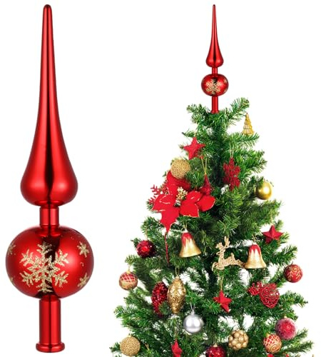 Ipetboom Puntale Per Albero Di Natale Puntale Per Albero Vintage Da 9 Pollici Decorazioni Natalizie Con Paillettes Rosso