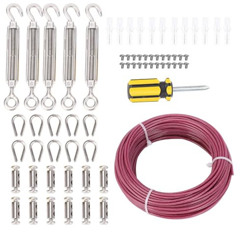Spannschloss-Drahtspanner-Set, Wäscheleinen-Drahtgitter-Draht-Set, 30,5 M Langes Edelstahlkabel, Drahtseil, Spannschloss-Spannhaken, Ösenschraube, Zum Aufhängen von Lichterketten