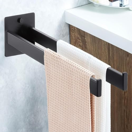 Handtuchhalter ohne Bohren, 2-in-1 Handtuchstange Edelstahl Handtuchhalter Wand aus mit Doppelstangen, Kleben/Bohren Handtuchstange Doppelt für Bad, Schlafzimmer, Küche (Schwarz)