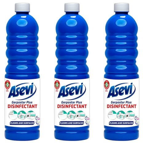 Asevi Gerpostar Plus Disinfectant, Floors and Surfaces, 1L Bottles, Pack of 3