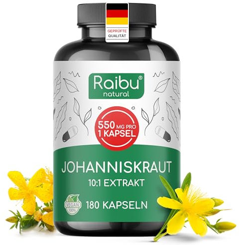 Hipérico Hierba de San Juan Extracto - 5500mg de Hierba de San Juan por cápsula (10:1) - Alta Concentración para 6 Meses - Antiestrés, Sueño - 180 Cápsulas Veganas, Sin Aditivos