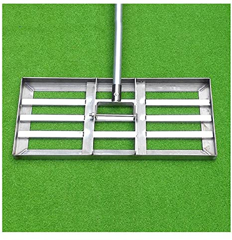 Aikimfuly Râteau de niveau de pelouse en acier inoxydable avec poignée, râteau de nivellement de pelouse de 1,4 m pour jardin, pelouse, terrain de golf